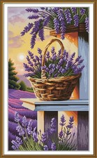 DIY Tinted canvas cross stitch kit "Lavender Dream" Flowers nature Craft Art