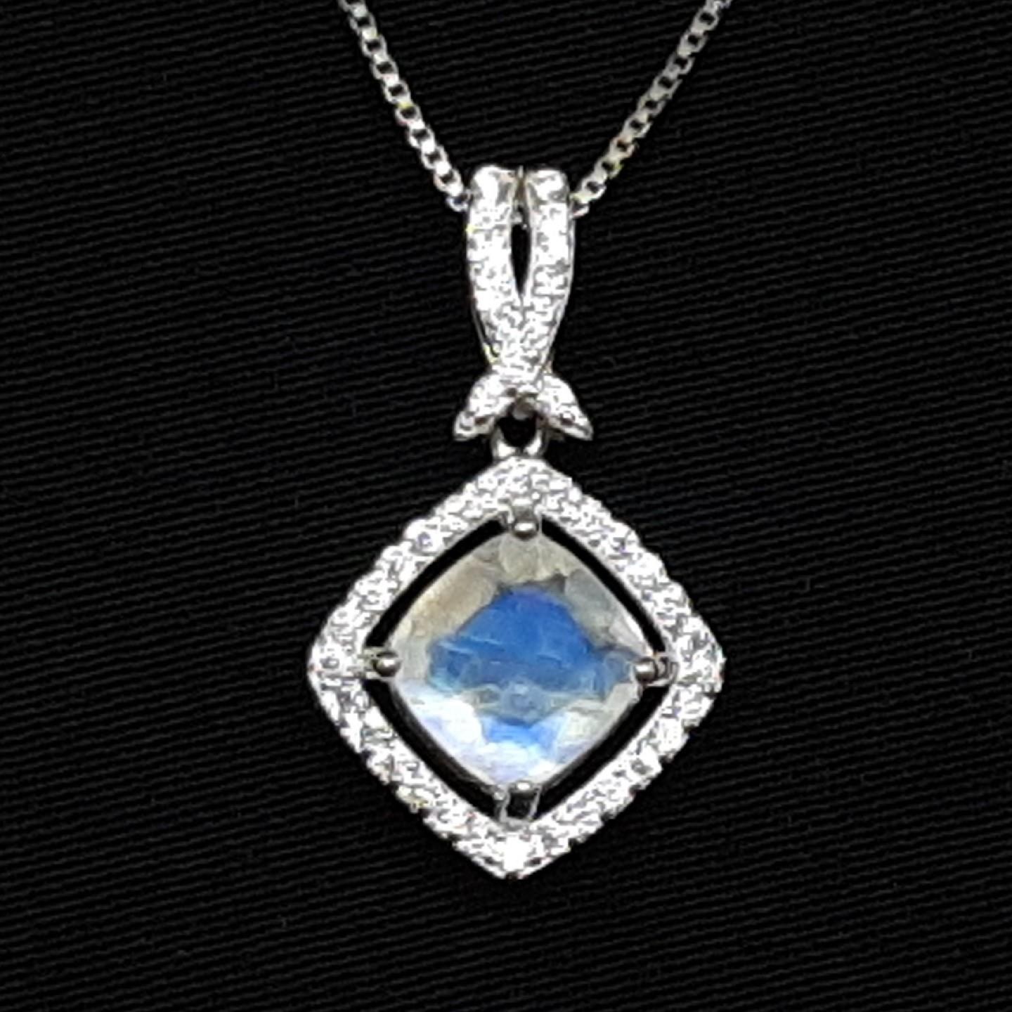 World Class 2.55ctw Moonstone & White Sapphire 925 Sterling Silver Pendant