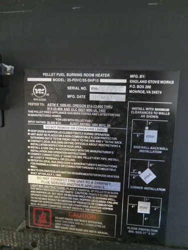 England Stove Works Pellet Stove 25-PDVC/55-SHP10 35,000 BTU Black Metal Pellets