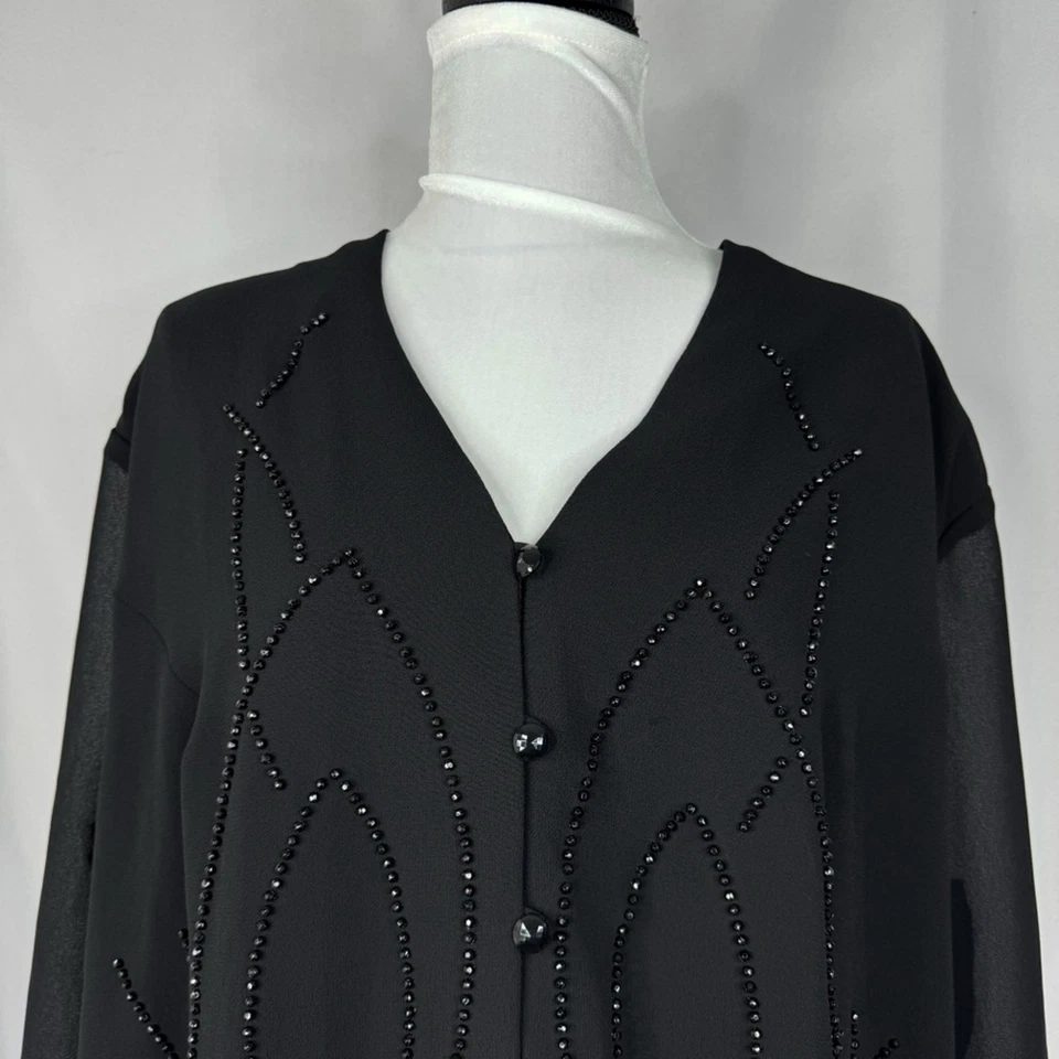 Vintage Dress Barn Womens Black Beaded Top Size 24W Party Chic Cocktail Elegant - Image 2 of 4