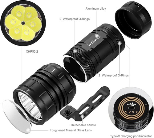 Torcia Subacquea DL06 Max 15000 Lumen Luce Subacquea, Angolo Fascio 100° Divin... - Foto 4 di 6