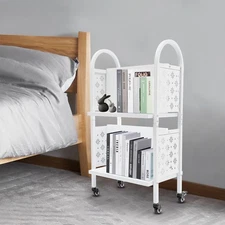 2Tiers Library Book Storage Cart Rolling Book Truck Book Cart W/ Handle+4 Wheels