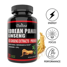 Red Korean Ginseng Capsules Sports Energy Performance And Focus 30-120 Pills