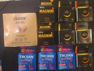 Lot Of 54 Condoms Trojan Magnum Ecstasy Durex Skin On Skin Skyn Exp. 2028 - 2029