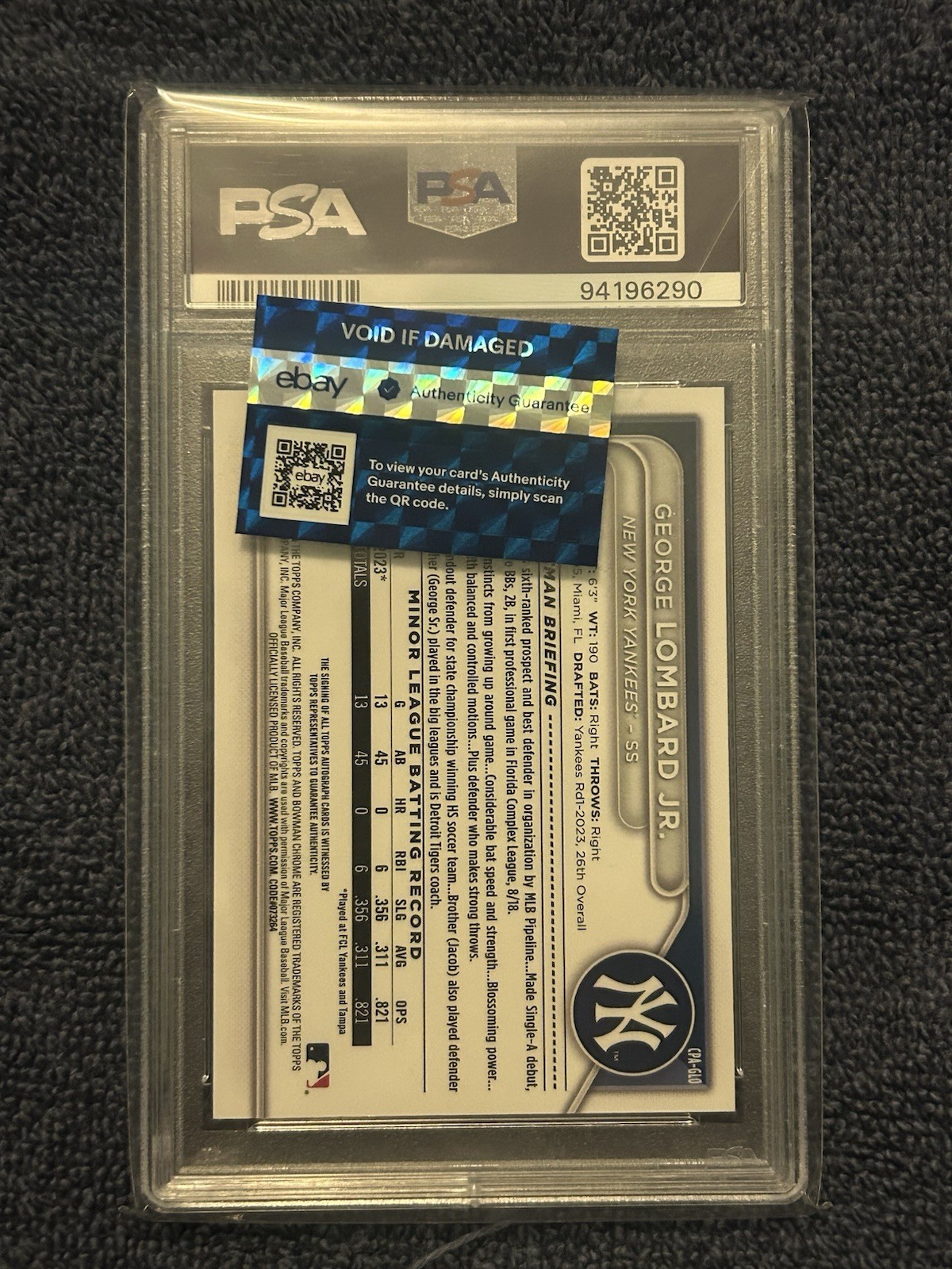 2024 GEORGE LOMBARD JR. BOWMAN CHROME GREEN LAVA REFRACTOR AUTO 26/99 PSA 10 view 3