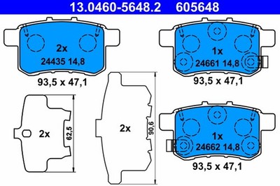 Hinterachse ATE 13.0460-5648.2 Bremsbelagsatz, Scheibenbremse für HONDA