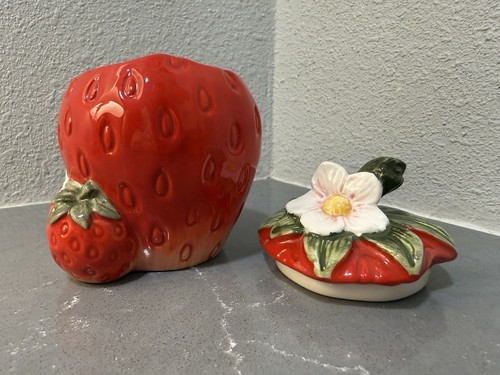 The Strawberry Collection Fruit Shaped Sugar Bowl By Corner Ruby Collectible