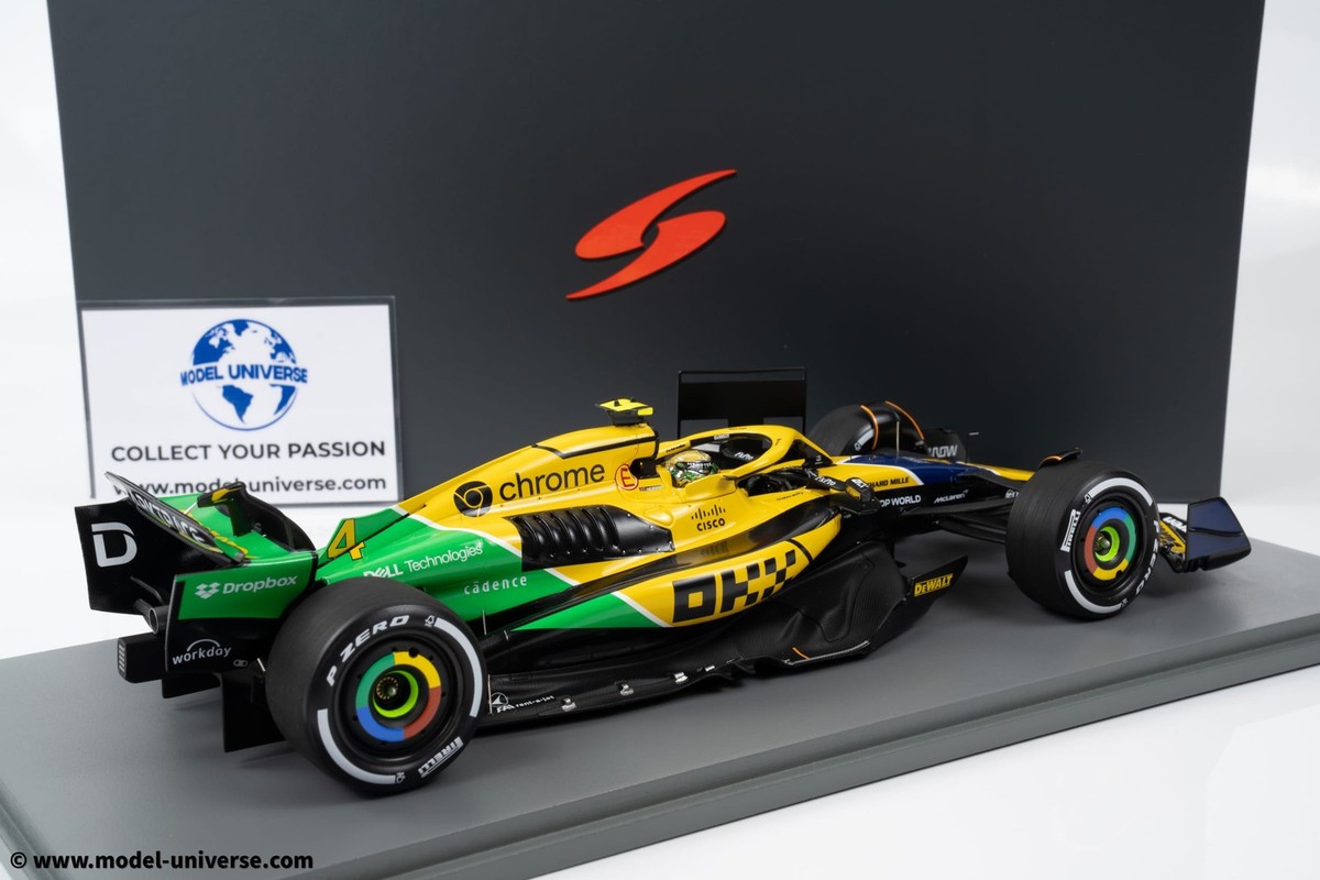 Bburago F1 McLaren MCL38 Monaco GP 2024 – Livrée Senna 30e Anniversaire, échelle 1/43, 12 Cm, Avec Casque, Lando Norris N°4