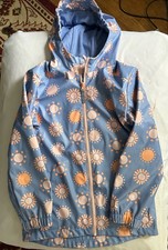 Cat  Jack Girls Hooded Rain Coat Jacket Blue Sun Print Full Zip Size M