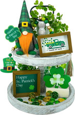 Farmhouse St. Patrick's Day Tiered Tray Decor with Gnomes and Shamrock Sign