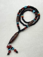 Ancien collier tibétain perles dzi fait main chaîne corde talisman