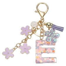 Alphabet E Tassel Cherry Blossom Initial Letter Keychain Purple, Pack of 1 