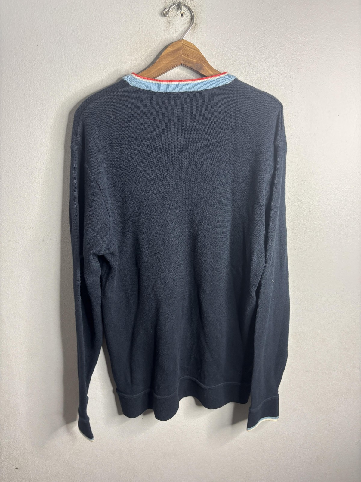 Lacoste Sweater Mens XL Blue V Neck Pullover Knit Contrast Trim Croc Logo France thumbnail 6