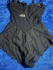 Vintage Victorias Secret Lingerie Size 34c Black Mesh Lace Romper Bodysuit