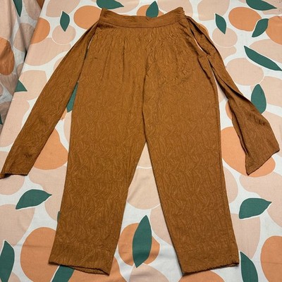 Anthropologie Ett:twa Aubade Pants Women s 0 Gold Brown Tie Waist Bow Accent