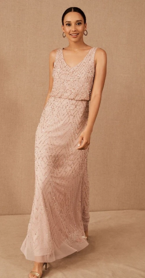 Maxi Vestido BHLDN Anthropologie Azul Rubor Rosa Transparente Gasa Cuentas Talla 2 Foto 2 de 4