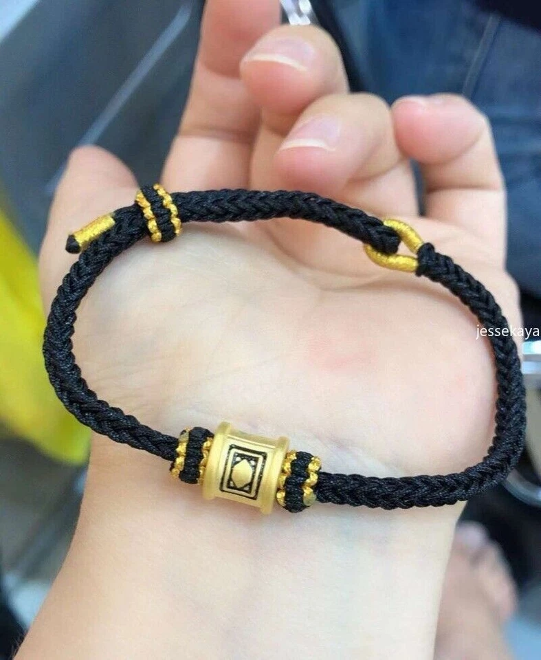 Pure 999 24k Yellow Gold Lucky Mahjong Majiang Tube Bead Women Men Bracelet - Image 4 of 4