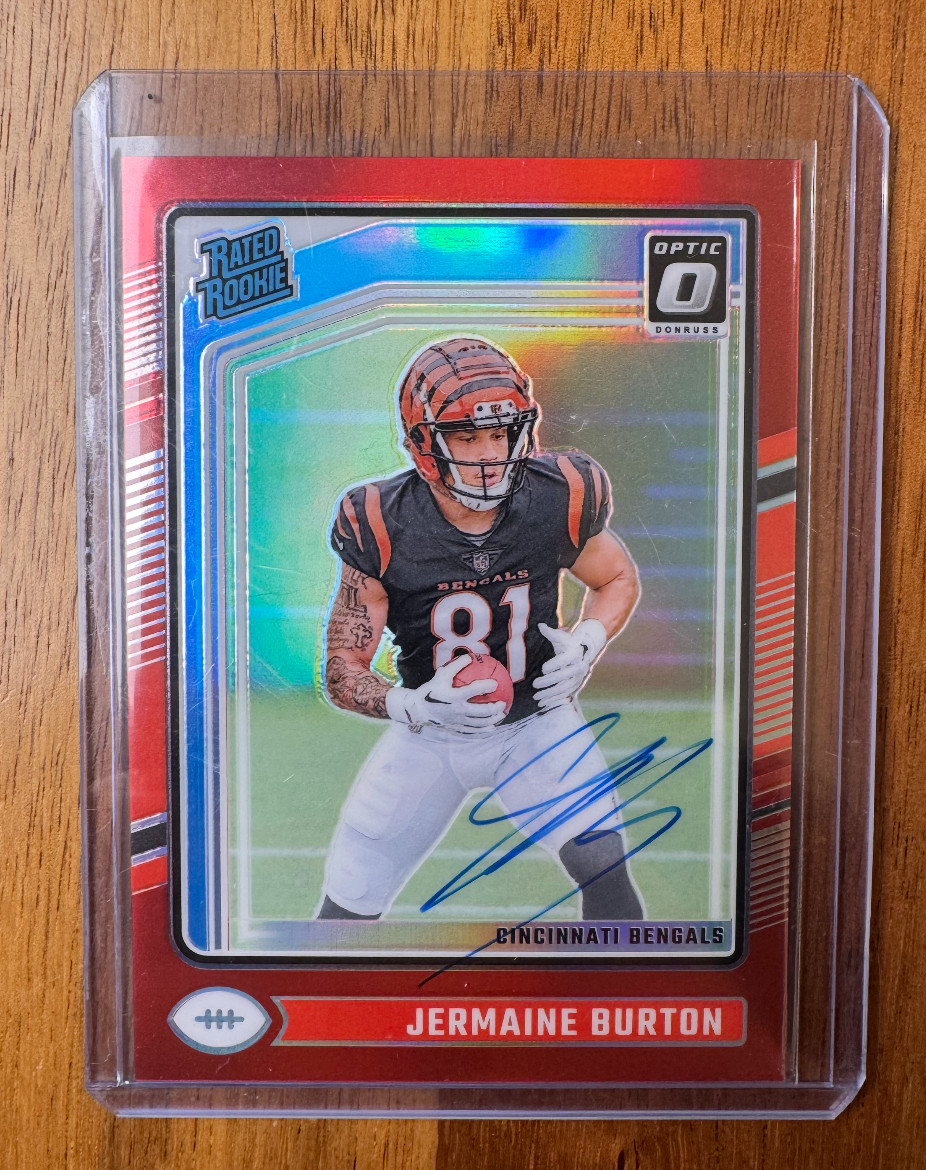 2024 Panini Donruss Optic Jermaine Burton Rated Rookie Red Auto #/75 Bengals