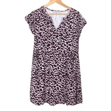 Loft Maroon Abstract Print Tie Waist Button Down Mini Swing Dress Size Small