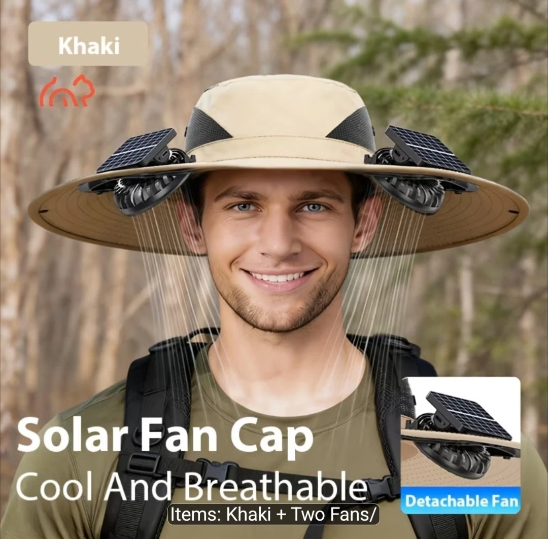 MEN /WOMEN SOLAR DUAL FAN SUN HAT, USB CHARGING, ADJUSTABLE STRAP
