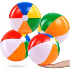 4 Pack 20" Inflatable Rainbow Beach Balls Pool Toys Kids Adults Party Decor