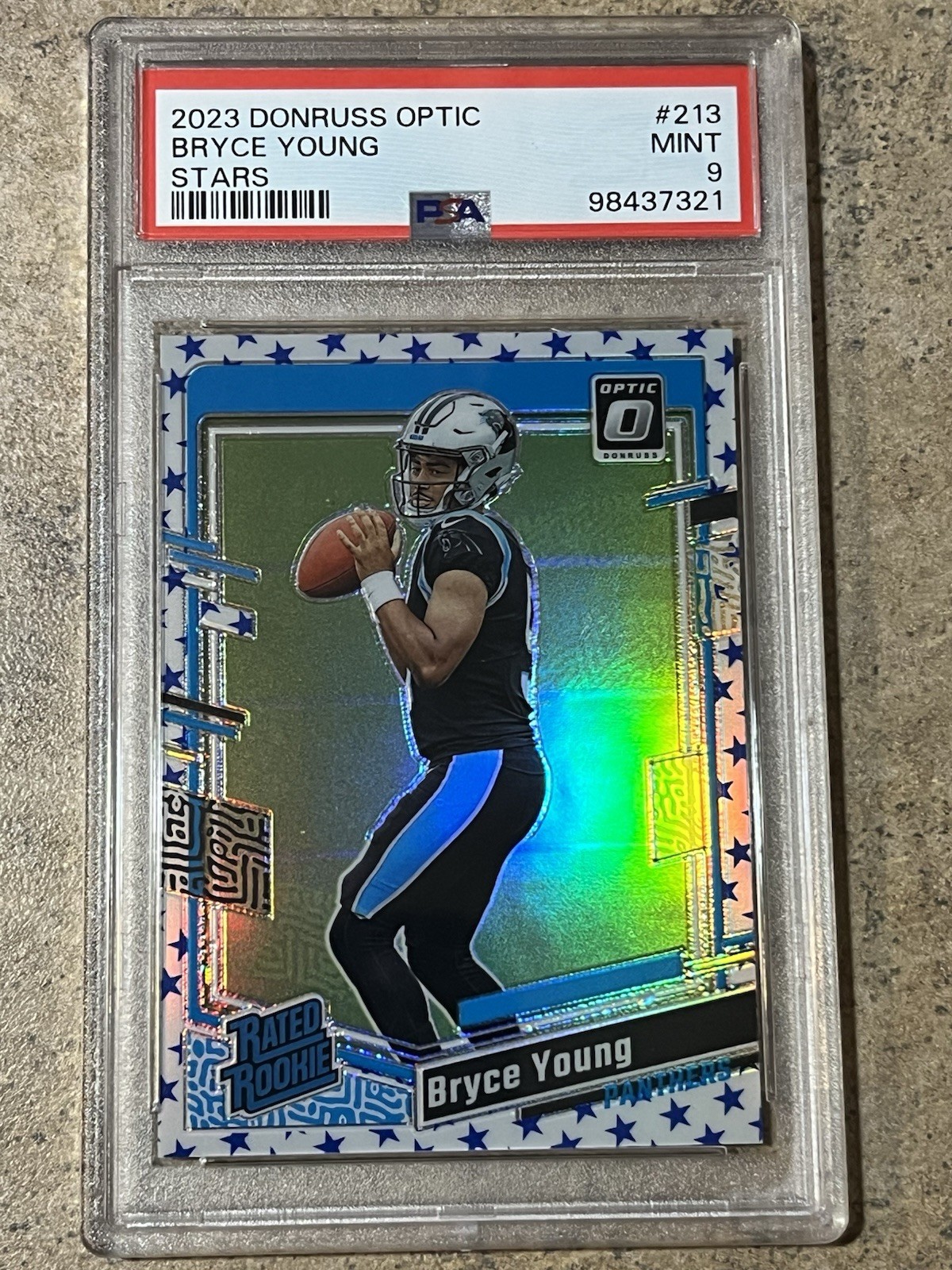 2023 BRYCE YOUNG Donruss Optic Rated Rookie Card #213 Stars Prizm PSA 9 RC