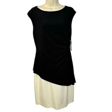 Lauren Ralph Lauren Ruched Side Sheath Dress Stretch Black White Women's 10 New