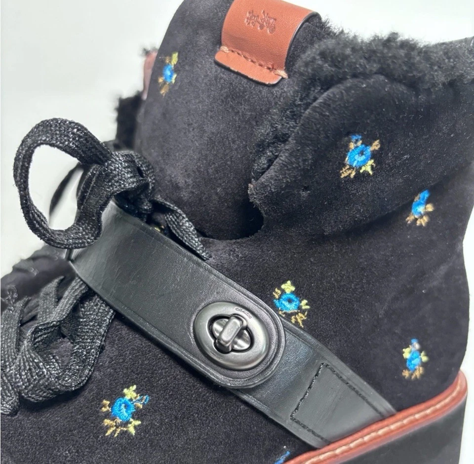 Coach Mujer City Hiker Negro Gamuza Floral Forro de Piel de Oveja Para Mujer EE. UU. 9 ~ G1419 Foto 4 de 4