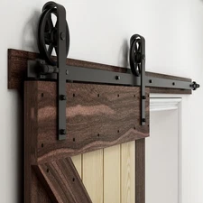 4-16FT Big Wheel Sliding Barn Door Hardware Kit for Single Door Black Track