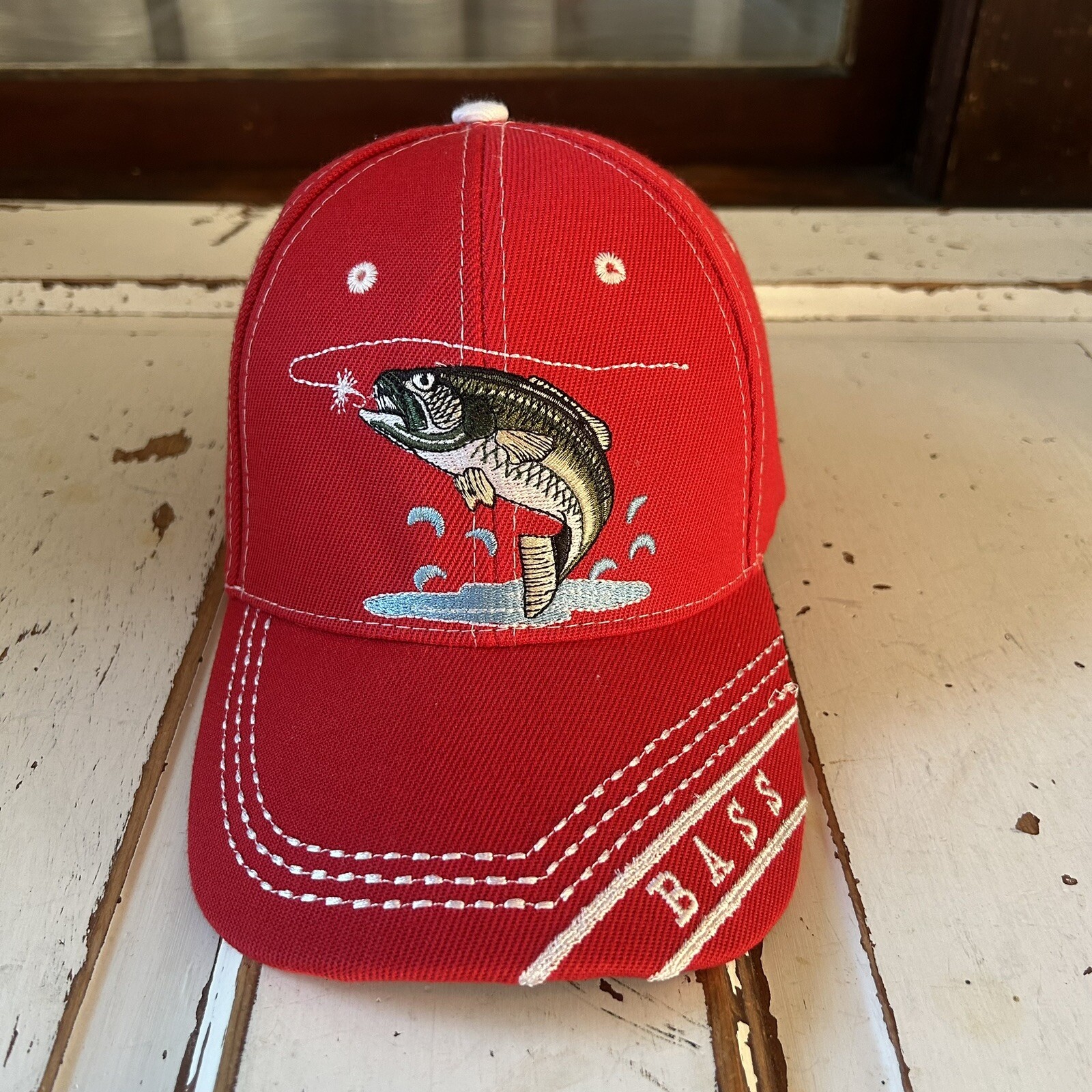 Bass Red Hat Adjustable Strapback Hook Loop Truck… - image 1