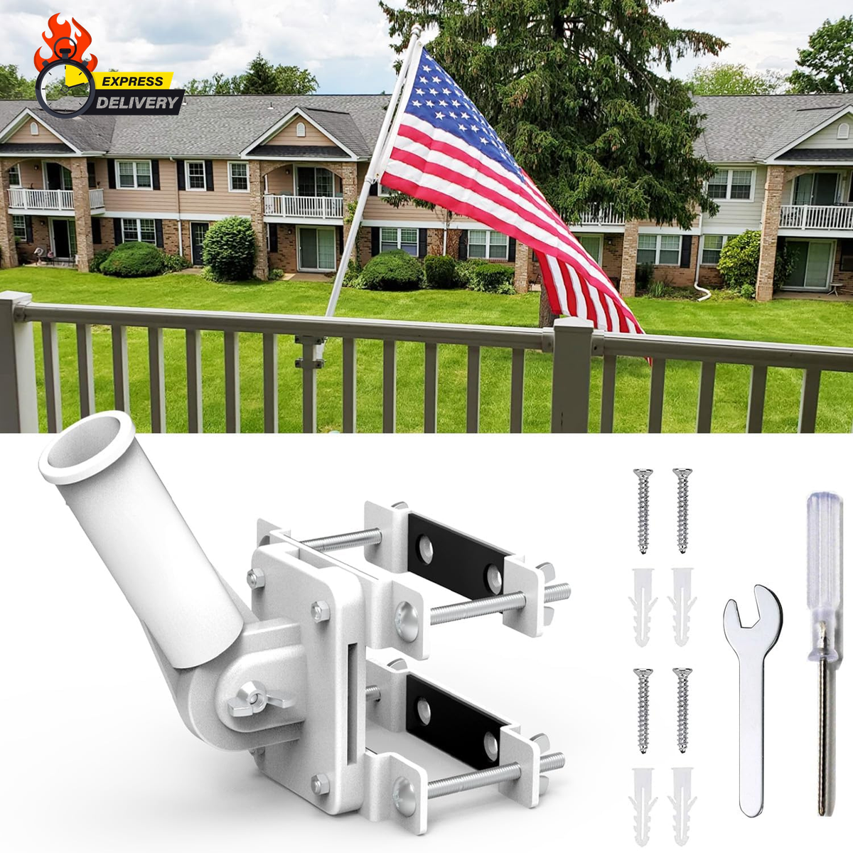 No Drill Flag Pole Holder for Railing,Flag Pole Mount for Porch