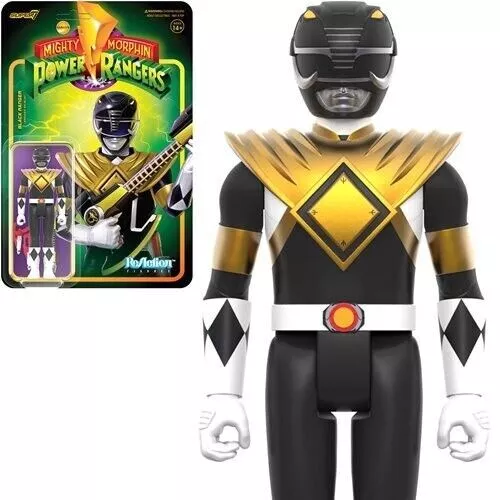 Black Ranger Dragon Shield Mighty Power Rangers Super7 Reaction Figure