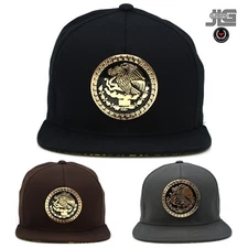 Mexico Eagle New Snapback Hat Cap Golden Metal 100% Cotton Mexico Aguila