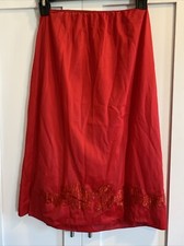 Vintage dark red, half slip, embroidered leaf design side slits Sz Small