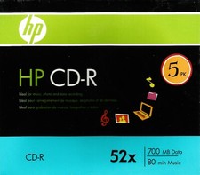 HP CD-R 52x 700 MB Data 80 Min Music 5 Pack BRAND NEW  SEALED w/ Jewel Cases