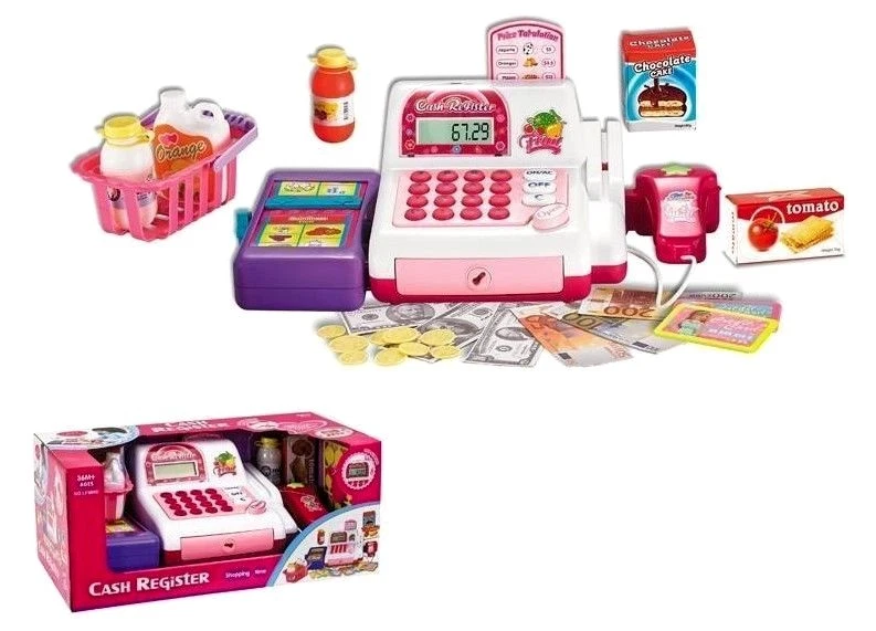 UNBRAND Kinder Einkaufskasse Ladenkasse mit Zubehör batteriebetrieben Spielzeug