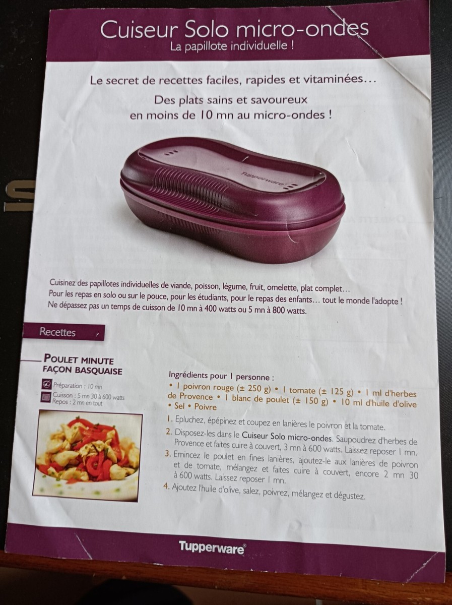 TUPPERWARE CUISEUR SOLO micro-ondes 430ml MICRO onde DELIGHT noir EUR