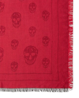 NWT Alexander McQueen UNISEX Silk Skull Scarf 60 x60  Fuchsia Made in Italy
