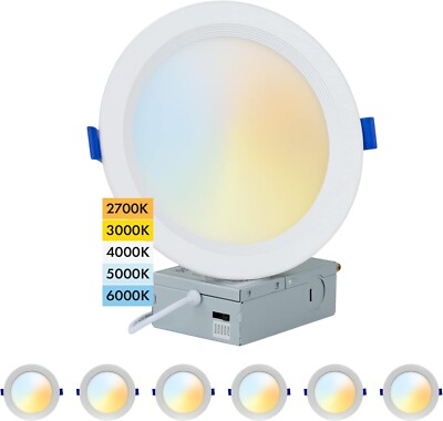 6-Pack 6'' LED Downlight 5CCT 2700K 6000K Slim Recessed Light w/ J-Box Dimmable