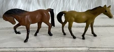 Vintage Lot Of 2 Durham Industries Metal Miniatures Horses Brown Blonde