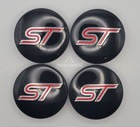 SET OF 4 ST RED  BLACK 54mm ALLOY WHEEL CENTRE CAPS FOCUS FIESTA KA KUGA FORD