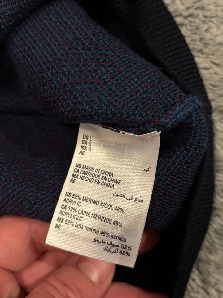 Suéter Club Room Para Hombre Grande Azul Rojo Cuadros Mezcla Lana Merino Manga Larga Foto 3 de 4