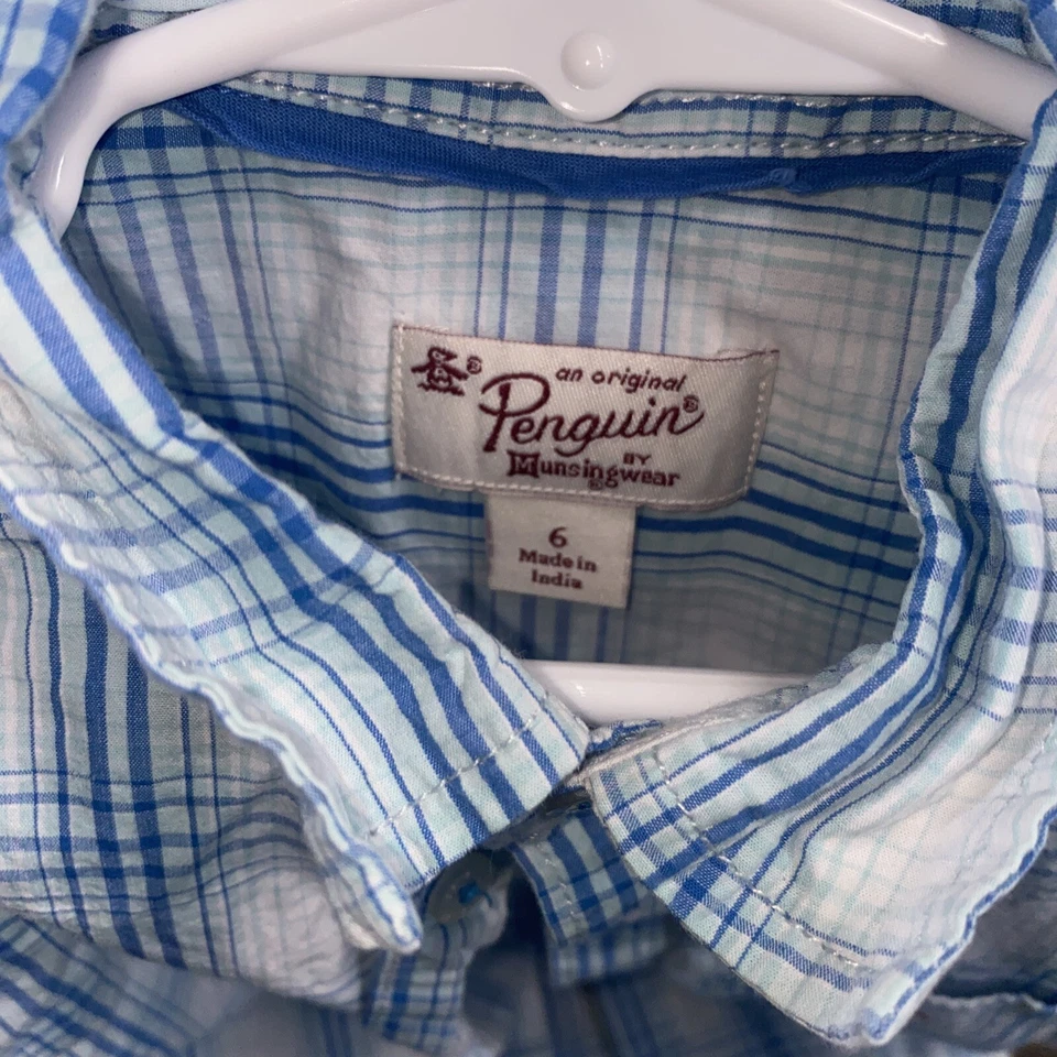 Camisa Penguin Munsingwear para niño manga corta con botones azul playa talla 6 C18 Foto 2 de 4