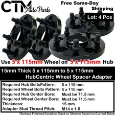 4x 15mm Thick 5x115mm 71.5mm Bore HubCentric Wheel Spacer Charger Challenger 300