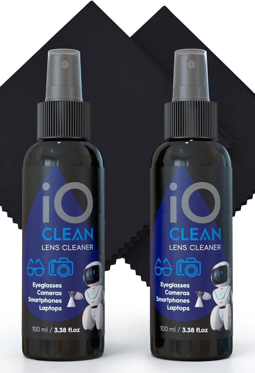 Eyeglass Lens Cleaner (3.38oz+3.38oz+2cloths) – Kit for Glasses, Screens,...