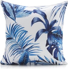 Image of Set of 2 Jungle Leaf Navy Outdoor Shower Proof White 18" Cushion Covers £11.99