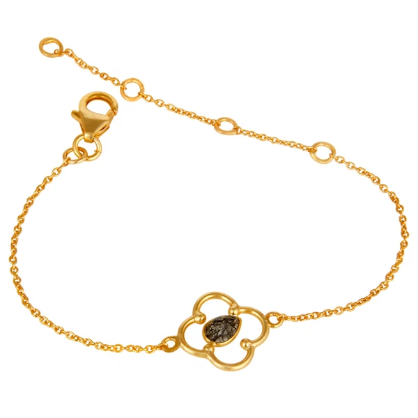 VALENTINO Bracciale Fidanzamento Pietra Preziosa Rutilo Nero Quattro Foglie Colore Argento Sterling