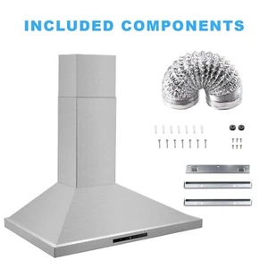 450 CFM Range Hood 30 Inch Tieasy Wall Mount Touch Panel LED Light 55dB Quiet