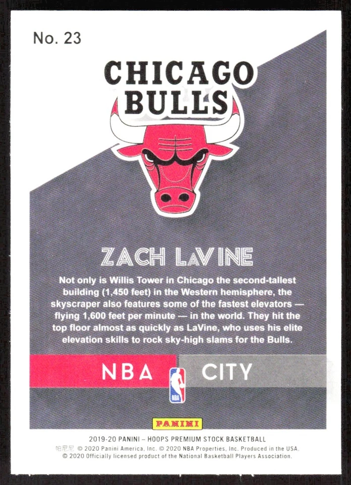 2019-20 112E NBA HOOPS NBA CITY Zach LaVine Chicago Bulls #23 - Image 2 of 2