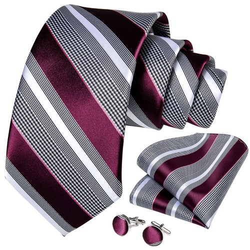 Paisley Floral Striped Mens Tie Silk Classic Necktie Hankie Cufflinks Set Gift - Picture 24 of 175